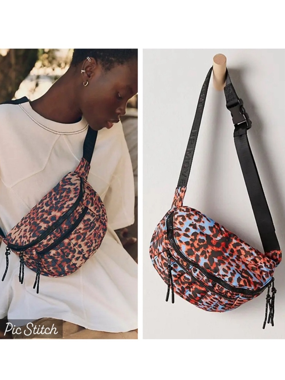 NEW! Free People Movement animal print quilted sling belt bag; sci fi leopard